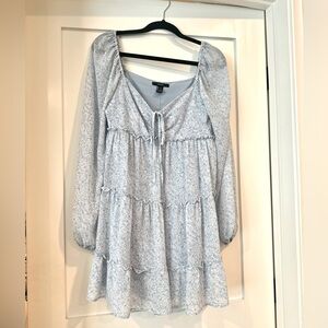 Light Blue Floral Long Sleeve Dress